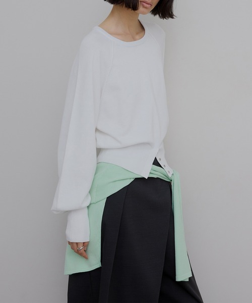 BASIC LOW Ameri WAIST TOP KNIT STOP WAIST BASIC LOW ホワイト TOP KNIT STOP トップス