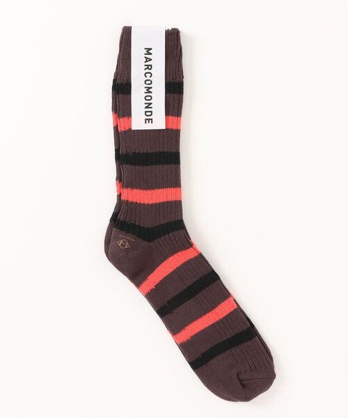 MARCOMONDE(マルコモンド)の「【MARCOMONDE】ボーダーリブソックス ユニセックス ギフト ”MAPUCHE” pattern 010 SC26A-010(ソックス/靴下・レディース・ライトベージュ/ダークブラウン/カーキ/ブラウン・FREE)」の2枚目の写真
