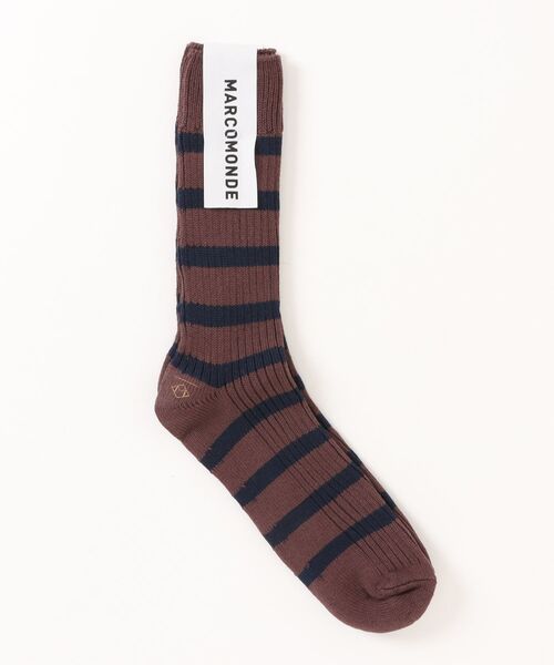 MARCOMONDE(マルコモンド)の「【MARCOMONDE】ボーダーリブソックス ユニセックス ギフト ”MAPUCHE” pattern 010 SC26A-010(ソックス/靴下・レディース・ライトベージュ/ダークブラウン/カーキ/ブラウン・FREE)」の3枚目の写真