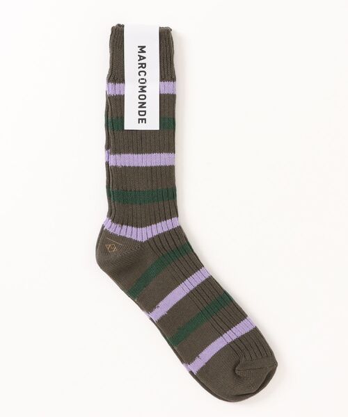 MARCOMONDE(マルコモンド)の「【MARCOMONDE】ボーダーリブソックス ユニセックス ギフト ”MAPUCHE” pattern 010 SC26A-010(ソックス/靴下・レディース・ライトベージュ/ダークブラウン/カーキ/ブラウン・FREE)」の1枚目の写真