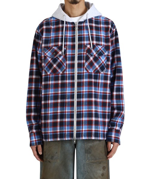 BOTT（ボット）の「BOTT / ボット：Hooded Flannel Shirt：BOTT-25AW-15[WAX]（シャツ/ブラウス・メンズ・ネイビー・M）」の8枚目の写真