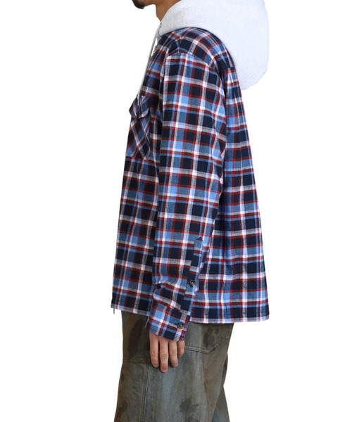 BOTT（ボット）の「BOTT / ボット：Hooded Flannel Shirt：BOTT-25AW-15[WAX]（シャツ/ブラウス・メンズ・ネイビー・M）」の9枚目の写真