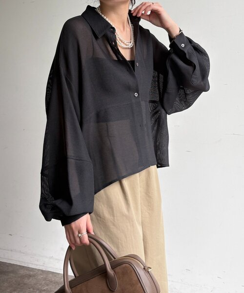 DouDou（ドゥドゥ）の「メッシュシャツ（シャツ/ブラウス・レディース・ベージュ/オフホワイト/チャコールグレー・FREE）」の3枚目の写真