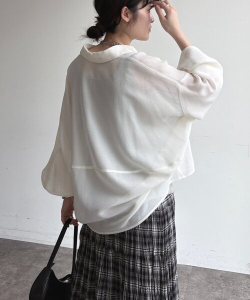 DouDou（ドゥドゥ）の「メッシュシャツ（シャツ/ブラウス・レディース・ベージュ/オフホワイト/チャコールグレー・FREE）」の7枚目の写真