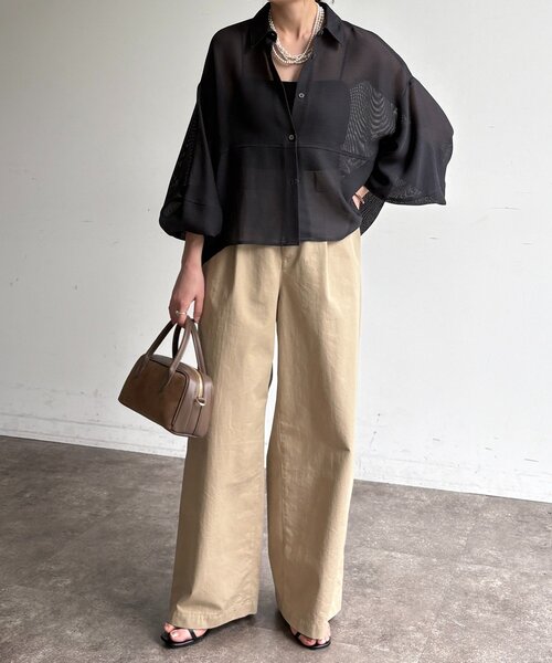 DouDou（ドゥドゥ）の「メッシュシャツ（シャツ/ブラウス・レディース・ベージュ/オフホワイト/チャコールグレー・FREE）」の8枚目の写真