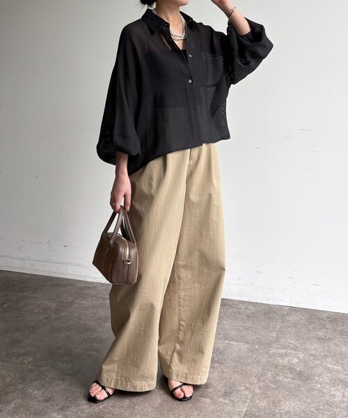 DouDou（ドゥドゥ）の「メッシュシャツ（シャツ/ブラウス・レディース・ベージュ/オフホワイト/チャコールグレー・FREE）」の9枚目の写真