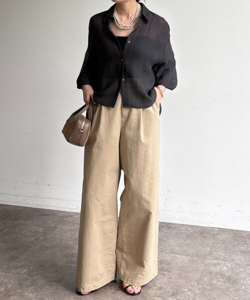 DouDou（ドゥドゥ）の「メッシュシャツ（シャツ/ブラウス・レディース・ベージュ/オフホワイト/チャコールグレー・FREE）」の11枚目の写真