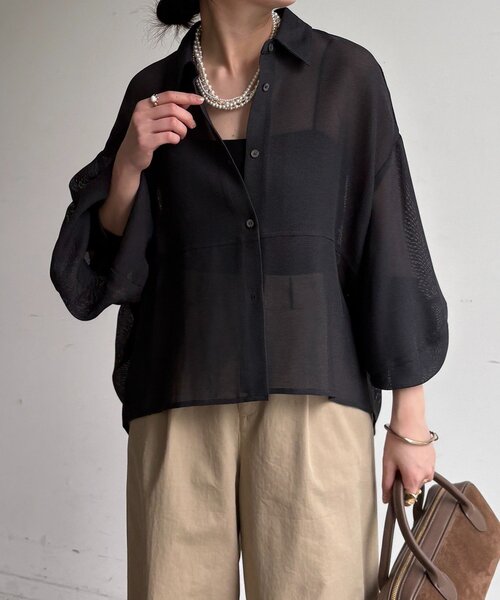 DouDou（ドゥドゥ）の「メッシュシャツ（シャツ/ブラウス・レディース・ベージュ/オフホワイト/チャコールグレー・FREE）」の14枚目の写真