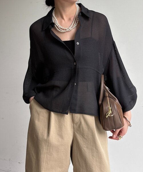 DouDou（ドゥドゥ）の「メッシュシャツ（シャツ/ブラウス・レディース・ベージュ/オフホワイト/チャコールグレー・FREE）」の15枚目の写真