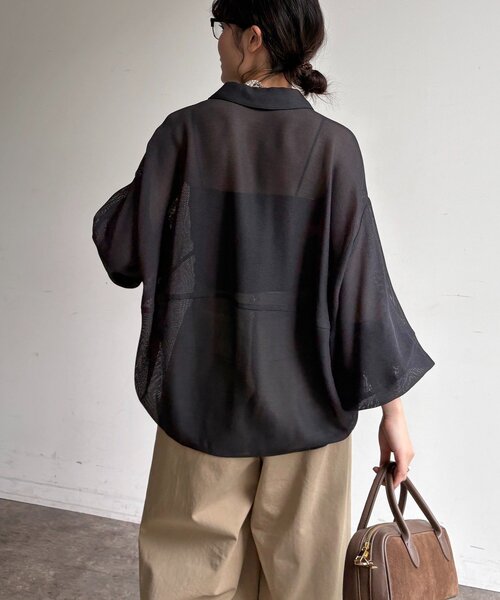 DouDou（ドゥドゥ）の「メッシュシャツ（シャツ/ブラウス・レディース・ベージュ/オフホワイト/チャコールグレー・FREE）」の16枚目の写真