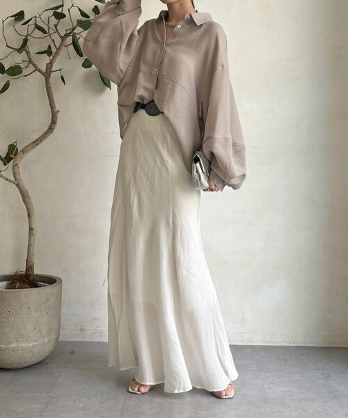 DouDou（ドゥドゥ）の「メッシュシャツ（シャツ/ブラウス・レディース・ベージュ/オフホワイト/チャコールグレー・FREE）」の19枚目の写真