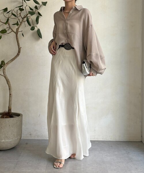 DouDou（ドゥドゥ）の「メッシュシャツ（シャツ/ブラウス・レディース・ベージュ/オフホワイト/チャコールグレー・FREE）」の20枚目の写真