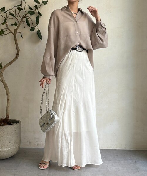 DouDou（ドゥドゥ）の「メッシュシャツ（シャツ/ブラウス・レディース・ベージュ/オフホワイト/チャコールグレー・FREE）」の21枚目の写真