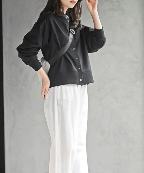 rps（アールピーエス）の「ミニ裏毛Ｖネックカーディガン（カーディガン/ボレロ・レディース・杢グレー/ブラック/オートミール・フリー）」の13枚目の写真