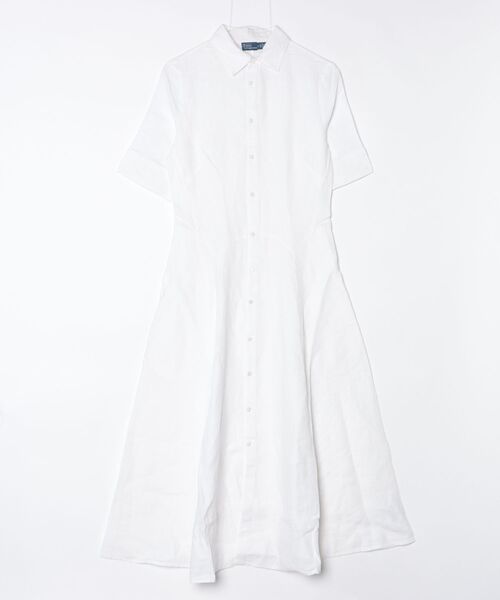 POLO Ralph Lauren ホワイトシャツワンピース リネン パネルド シャツドレス（シャツワンピース）｜POLO RALPH