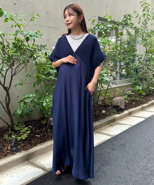 セール】【マタニティ】産前・産後◎Vネックシャーリングロング
