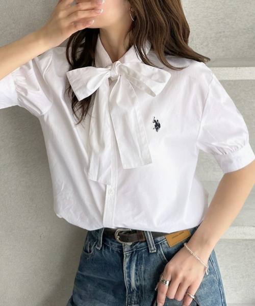 U.S. POLO ASSN.(ユーエスポロアッスン)の「【Ada.別注 U.S. POLO ASSN.】 ボウタイ 半袖 ブラウス ◎(シャツ/ブラウス・レディース・ピンク/ホワイト/ブルー・FREE)」の7枚目の写真