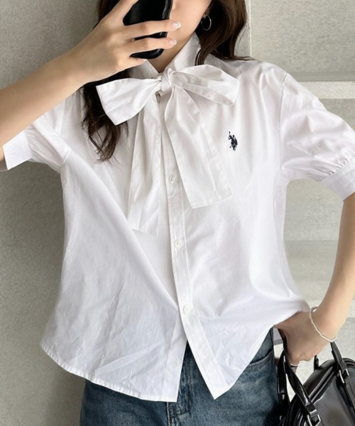 U.S. POLO ASSN.(ユーエスポロアッスン)の「【Ada.別注 U.S. POLO ASSN.】 ボウタイ 半袖 ブラウス ◎(シャツ/ブラウス・レディース・ピンク/ホワイト/ブルー・FREE)」の8枚目の写真