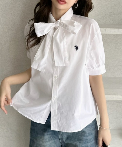 U.S. POLO ASSN.(ユーエスポロアッスン)の「【Ada.別注 U.S. POLO ASSN.】 ボウタイ 半袖 ブラウス ◎(シャツ/ブラウス・レディース・ピンク/ホワイト/ブルー・FREE)」の9枚目の写真