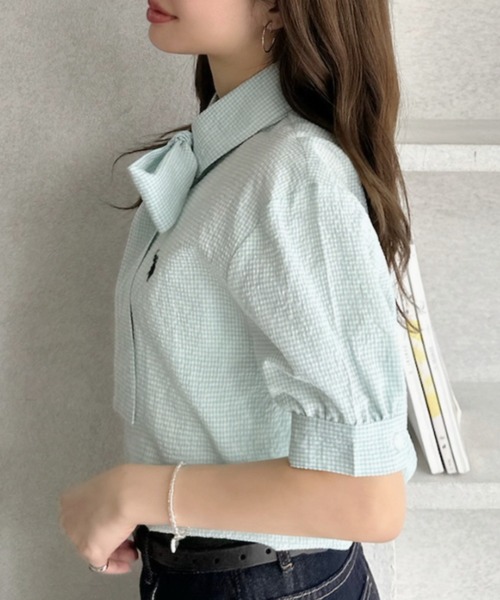 U.S. POLO ASSN.(ユーエスポロアッスン)の「【Ada.別注 U.S. POLO ASSN.】 ボウタイ 半袖 ブラウス ◎(シャツ/ブラウス・レディース・ピンク/ホワイト/ブルー・FREE)」の11枚目の写真