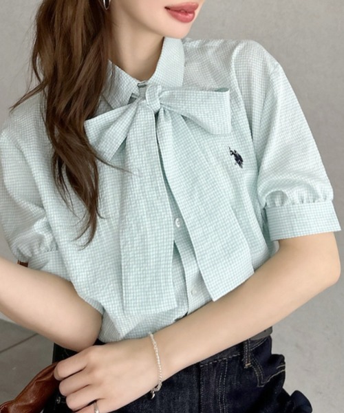 U.S. POLO ASSN.(ユーエスポロアッスン)の「【Ada.別注 U.S. POLO ASSN.】 ボウタイ 半袖 ブラウス ◎(シャツ/ブラウス・レディース・ピンク/ホワイト/ブルー・FREE)」の14枚目の写真