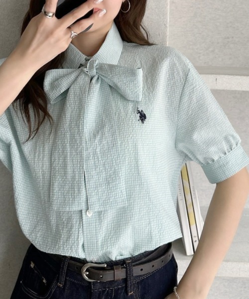 U.S. POLO ASSN.(ユーエスポロアッスン)の「【Ada.別注 U.S. POLO ASSN.】 ボウタイ 半袖 ブラウス ◎(シャツ/ブラウス・レディース・ピンク/ホワイト/ブルー・FREE)」の15枚目の写真