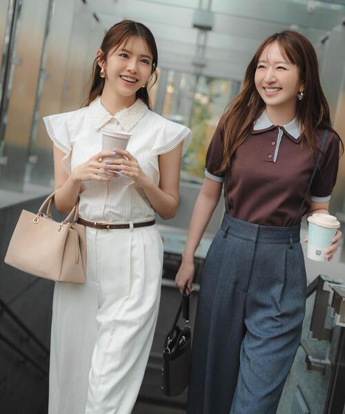 NATURAL BEAUTY BASIC(ナチュラルビューティーベーシック)の「グロッシーパンツ(その他パンツ・レディース・カーキ/オフホワイト・MEDIUM/P/S)」の2枚目の写真