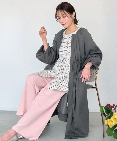 Ehre style(エーレスタイル)の「頼れる羽織りワンピ風アウター(その他アウター・レディース・ライトベージュ/チャコールグレー・FREE)」の1枚目の写真