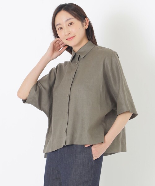S.ESSENTIALS(エスエッセンシャルズ)の「カラーリネンハーフスリーブシャツ(シャツ/ブラウス・レディース・イエロー/ブラウン系その他/ブラック/ホワイト・38)」の4枚目の写真