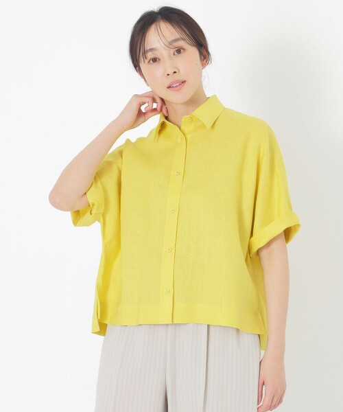 S.ESSENTIALS(エスエッセンシャルズ)の「カラーリネンハーフスリーブシャツ(シャツ/ブラウス・レディース・イエロー/ブラウン系その他/ブラック/ホワイト・38)」の2枚目の写真