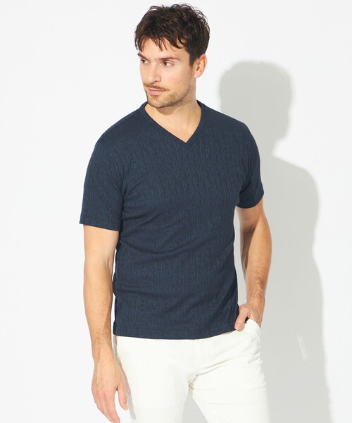 EPOCA UOMO(エポカウォモ)の「クラッシュジオメVネックカットソー(Tシャツ/カットソー・メンズ・ライトグレー/ネイビー・46/48)」の2枚目の写真