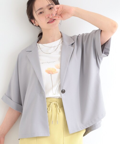 SHOO・LA・RUE(シューラルー)の「【セットアップ可/洗濯後しわになりにくい/S-LL】半袖とろみテーラードジャケット(テーラードジャケット・レディース・グレー/ブラウン系その他/ブラック・04/03/02/01)」の1枚目の写真