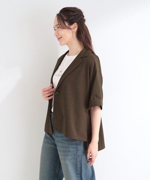 SHOO・LA・RUE(シューラルー)の「【セットアップ可/洗濯後しわになりにくい/S-LL】半袖とろみテーラードジャケット(テーラードジャケット・レディース・グレー/ブラウン系その他/ブラック・04/03/02/01)」の22枚目の写真
