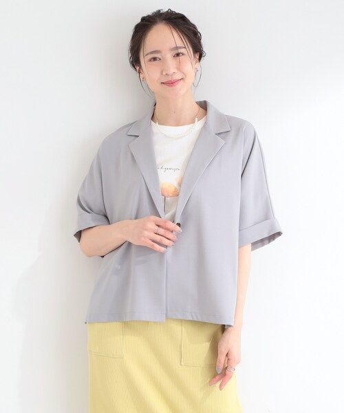 SHOO・LA・RUE(シューラルー)の「【セットアップ可/洗濯後しわになりにくい/S-LL】半袖とろみテーラードジャケット(テーラードジャケット・レディース・グレー/ブラウン系その他/ブラック・04/03/02/01)」の19枚目の写真