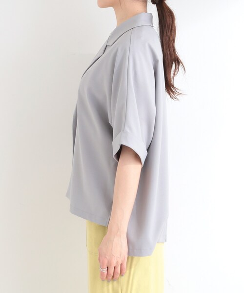 SHOO・LA・RUE(シューラルー)の「【セットアップ可/洗濯後しわになりにくい/S-LL】半袖とろみテーラードジャケット(テーラードジャケット・レディース・グレー/ブラウン系その他/ブラック・04/03/02/01)」の14枚目の写真