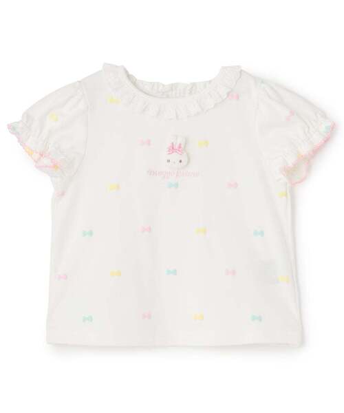ウサギマスコットつき リボン柄 半袖Tシャツ（Tシャツ/カットソー