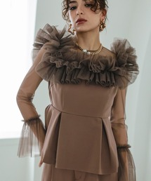 4WAYチュールフリルデザインブラウスパンツセットアップドレス〔Callarus〕