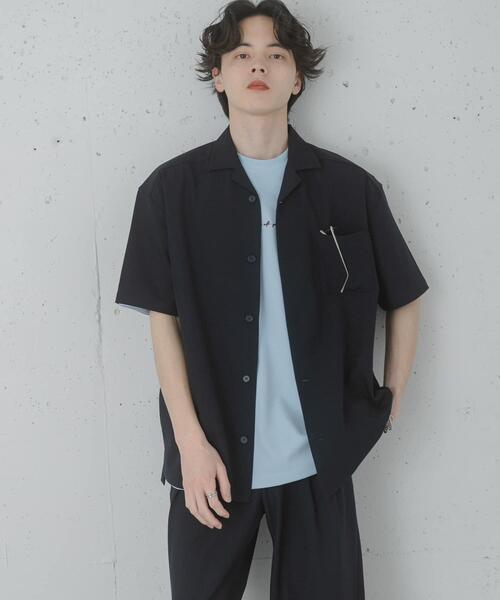 ルネ basic 2019年製 ブラウス シャツ ノーカラー 34 XS 黒 速乾』ドライタッチオープンカラールーズショートスリーブシャツ