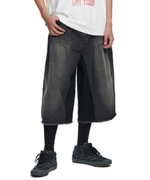 D.T WASHED DENIM BERMUDA PANTS - WASHED BLACK