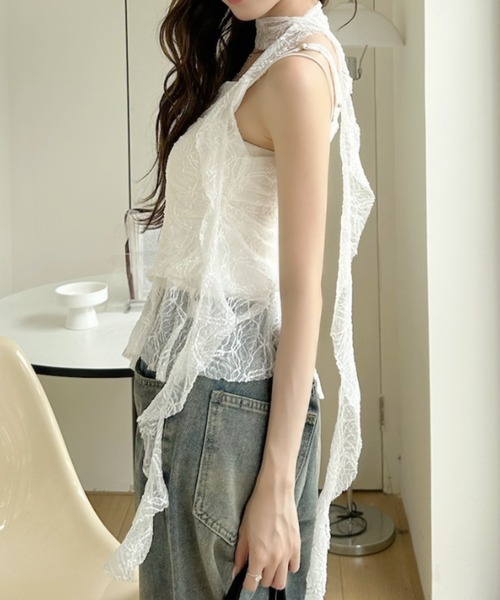 Ada.(エイダ)の「チョーカー紐付き アシンメトリー フリル キャミソール(Tシャツ/カットソー・レディース・ブラック/ホワイト・FREE)」の6枚目の写真