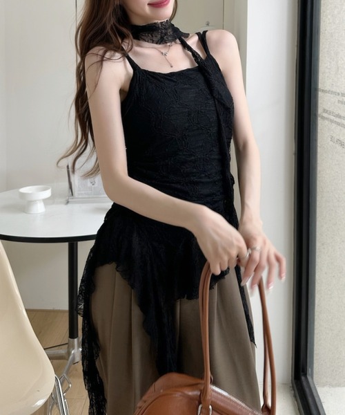 Ada.(エイダ)の「チョーカー紐付き アシンメトリー フリル キャミソール(Tシャツ/カットソー・レディース・ブラック/ホワイト・FREE)」の9枚目の写真