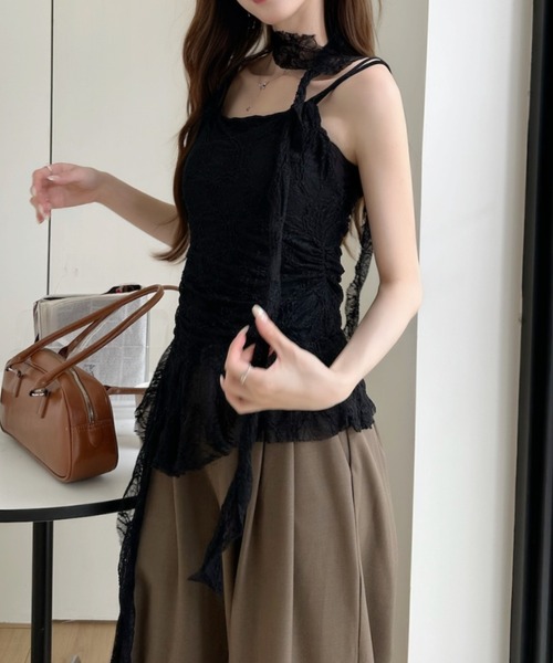 Ada.(エイダ)の「チョーカー紐付き アシンメトリー フリル キャミソール(Tシャツ/カットソー・レディース・ブラック/ホワイト・FREE)」の11枚目の写真