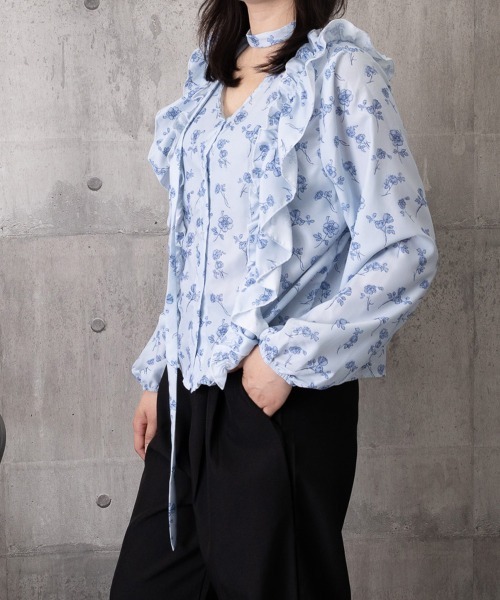 Miniministore(ミニミニストア)の「フリル花柄シャツブラウス リボンタイ付き(シャツ/ブラウス・レディース・グレイッシュベージュ/ライトブルー・FREE)」の15枚目の写真