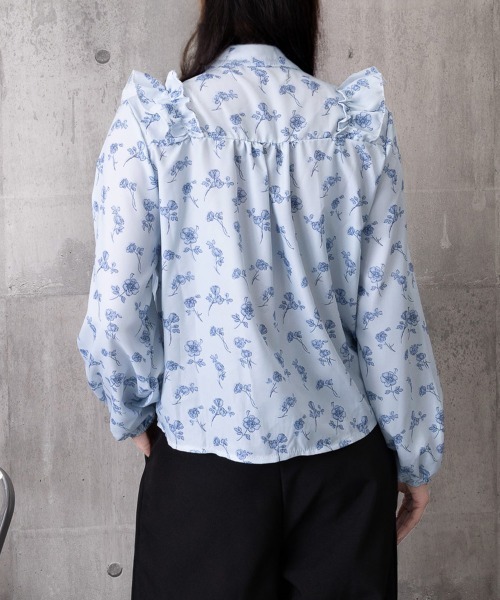 Miniministore(ミニミニストア)の「フリル花柄シャツブラウス リボンタイ付き(シャツ/ブラウス・レディース・グレイッシュベージュ/ライトブルー・FREE)」の16枚目の写真
