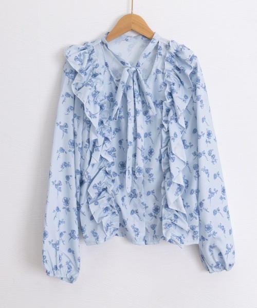 Miniministore(ミニミニストア)の「フリル花柄シャツブラウス リボンタイ付き(シャツ/ブラウス・レディース・グレイッシュベージュ/ライトブルー・FREE)」の19枚目の写真
