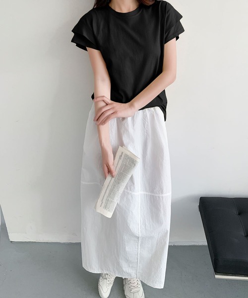LOWO(ロワ)の「【綿100%使用】フレンチスリーブ無地Tシャツ(レイヤード・インナー対応)(Tシャツ/カットソー・レディース・イエロー/モカ/ブルー/グレー/ホワイト/ブラック・FREE)」の9枚目の写真