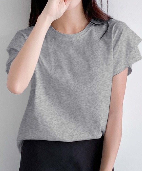 LOWO(ロワ)の「【綿100%使用】フレンチスリーブ無地Tシャツ(レイヤード・インナー対応)(Tシャツ/カットソー・レディース・イエロー/モカ/ブルー/グレー/ホワイト/ブラック・FREE)」の11枚目の写真