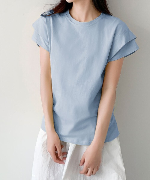 LOWO(ロワ)の「【綿100%使用】フレンチスリーブ無地Tシャツ(レイヤード・インナー対応)(Tシャツ/カットソー・レディース・イエロー/モカ/ブルー/グレー/ホワイト/ブラック・FREE)」の14枚目の写真