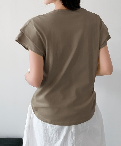LOWO(ロワ)の「【綿100%使用】フレンチスリーブ無地Tシャツ(レイヤード・インナー対応)(Tシャツ/カットソー・レディース・イエロー/モカ/ブルー/グレー/ホワイト/ブラック・FREE)」の16枚目の写真