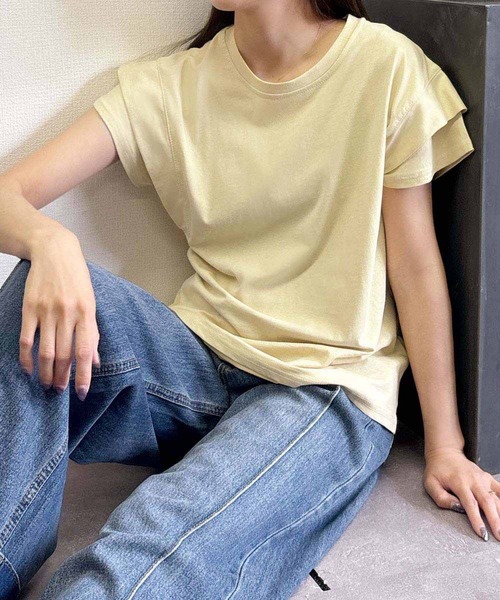 LOWO(ロワ)の「【綿100%使用】フレンチスリーブ無地Tシャツ(レイヤード・インナー対応)(Tシャツ/カットソー・レディース・イエロー/モカ/ブルー/グレー/ホワイト/ブラック・FREE)」の17枚目の写真